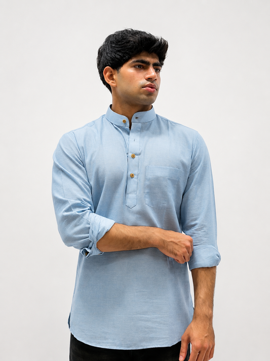 Sky Blue Cotton Short Kurta