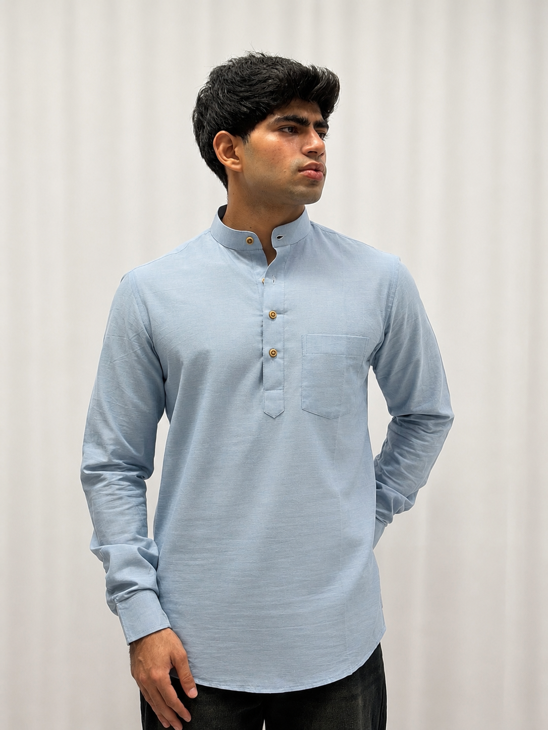 Sky Blue Cotton Short Kurta