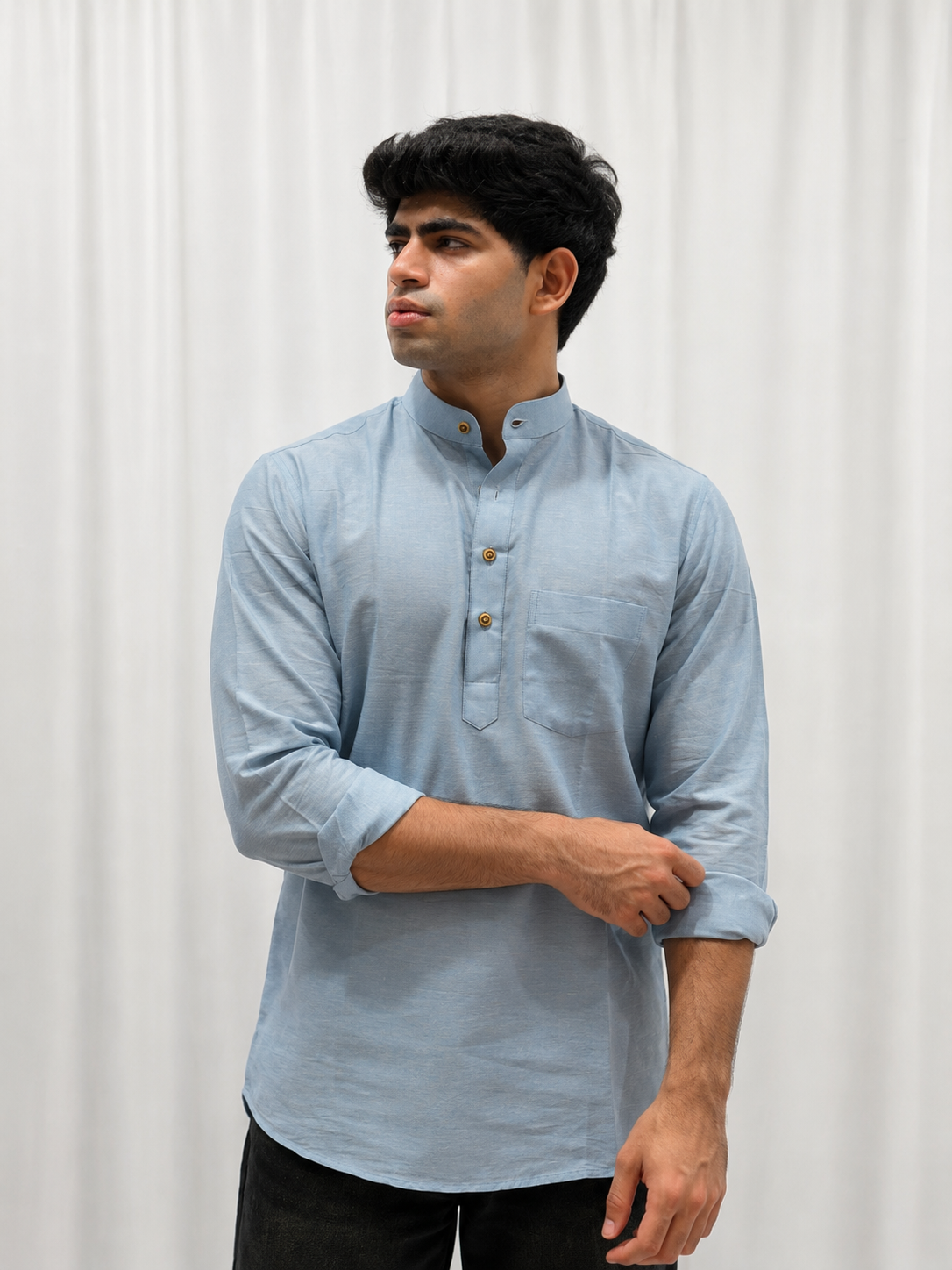 Sky Blue Cotton Short Kurta