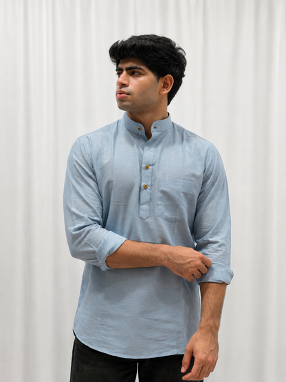 Sky Blue Cotton Short Kurta