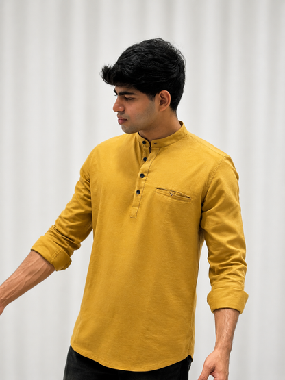Yellow  Cotton Short Kurta