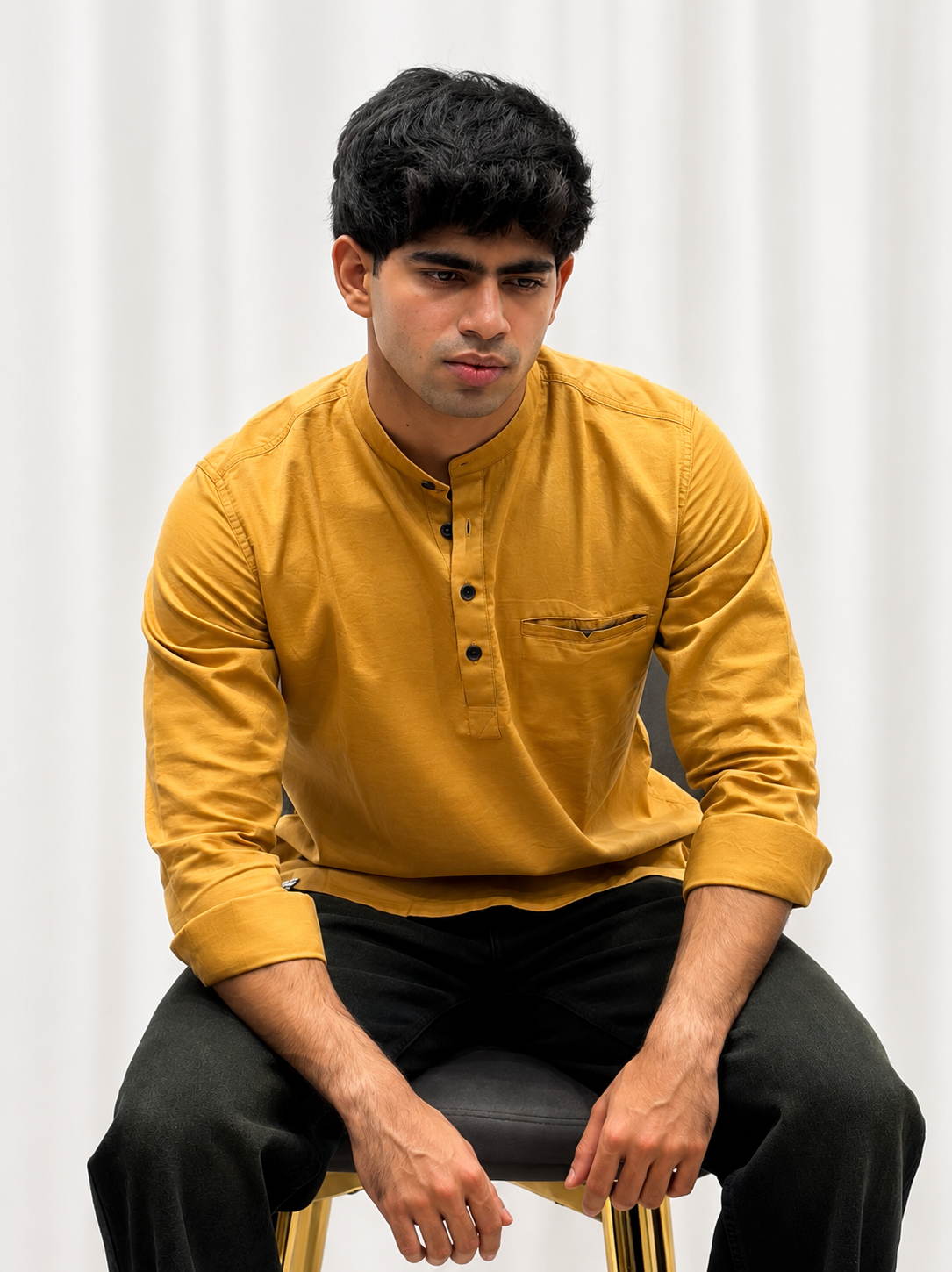 Yellow  Cotton Short Kurta