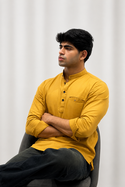 Yellow  Cotton Short Kurta