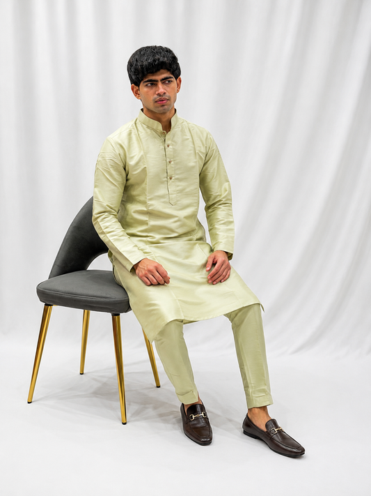 Pista Green Silk Kurta Set