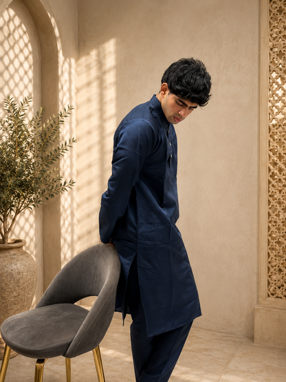 Navy Blue Silk Kurta Set