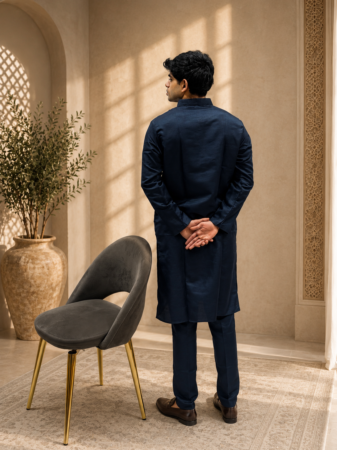 Navy Blue Silk Kurta Set