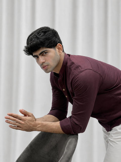 Wine Cotton Linen Short Kurta