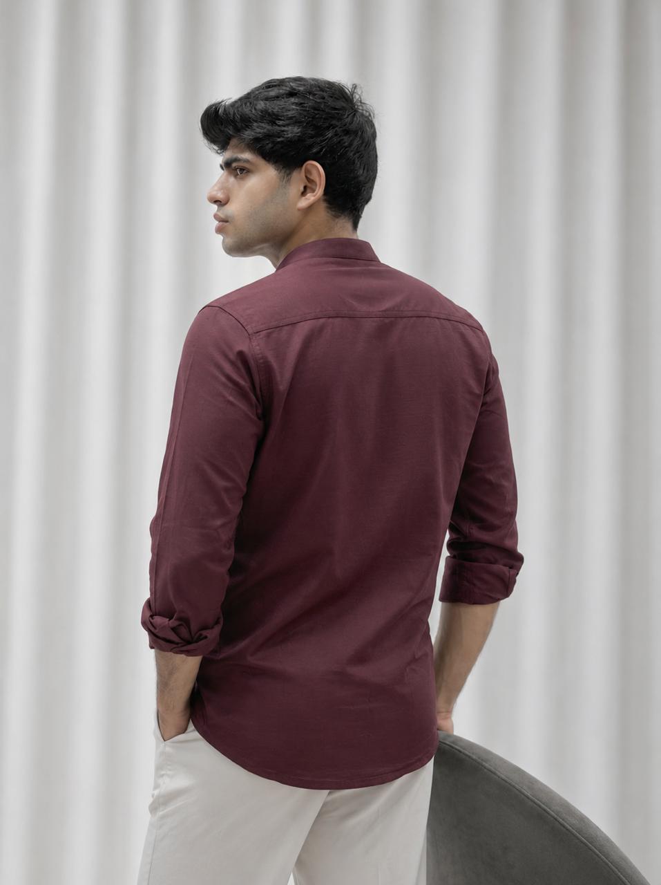 Wine Cotton Linen Short Kurta