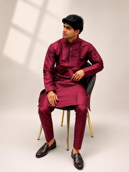 Maroon Kurta & Brown Nehru Jacket Set