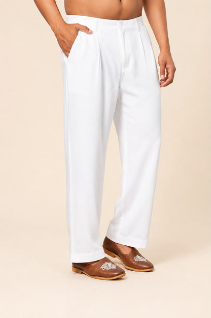 Men's White Soft Fabric Baggy Pants | Relaxed Fit Ethnic Bottom Wear