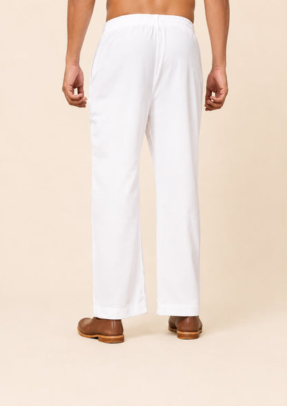 Men's White Soft Fabric Baggy Pants | Relaxed Fit Ethnic Bottom Wear