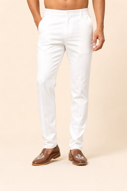 Men's White Lycra Regular Fit Pant | Stretchable Ethnic Bottom Wear for Kurta