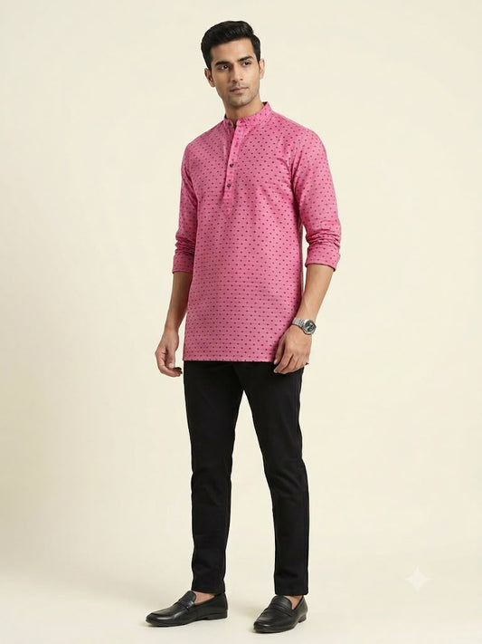 Pink Cotton  Short Kurta Only
