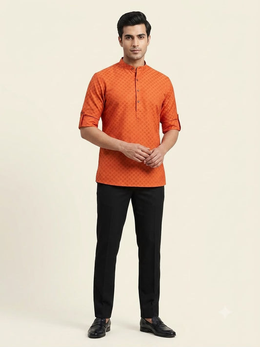 Orange Cotton Short Kurta Only