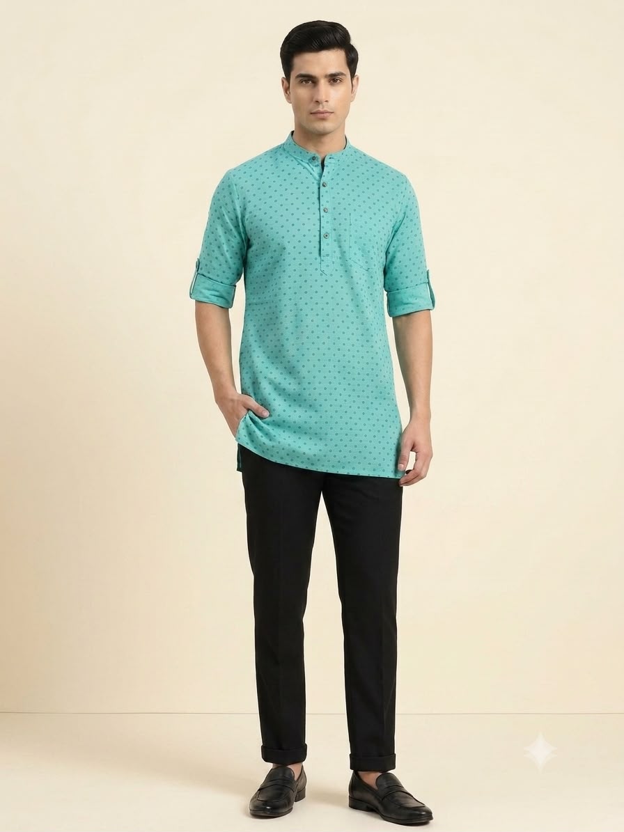 C-Green Cotton Short Kurta