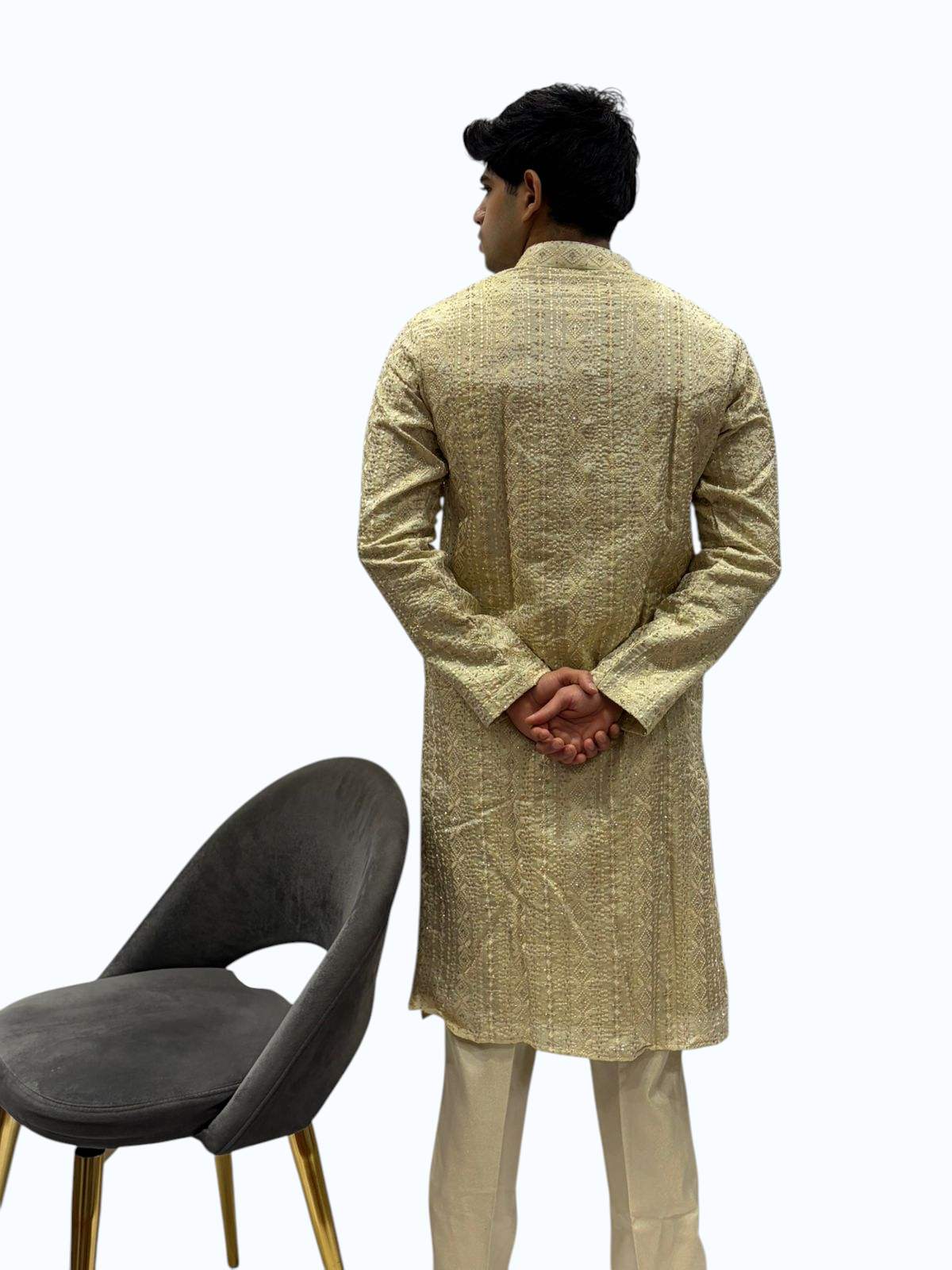 Ivory Gold Silk Embroidered Kurta Set