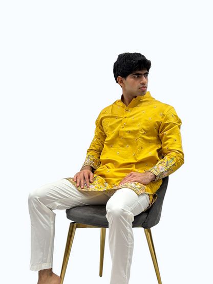 Sunshine Yellow Silk Embroidered Kurta Set