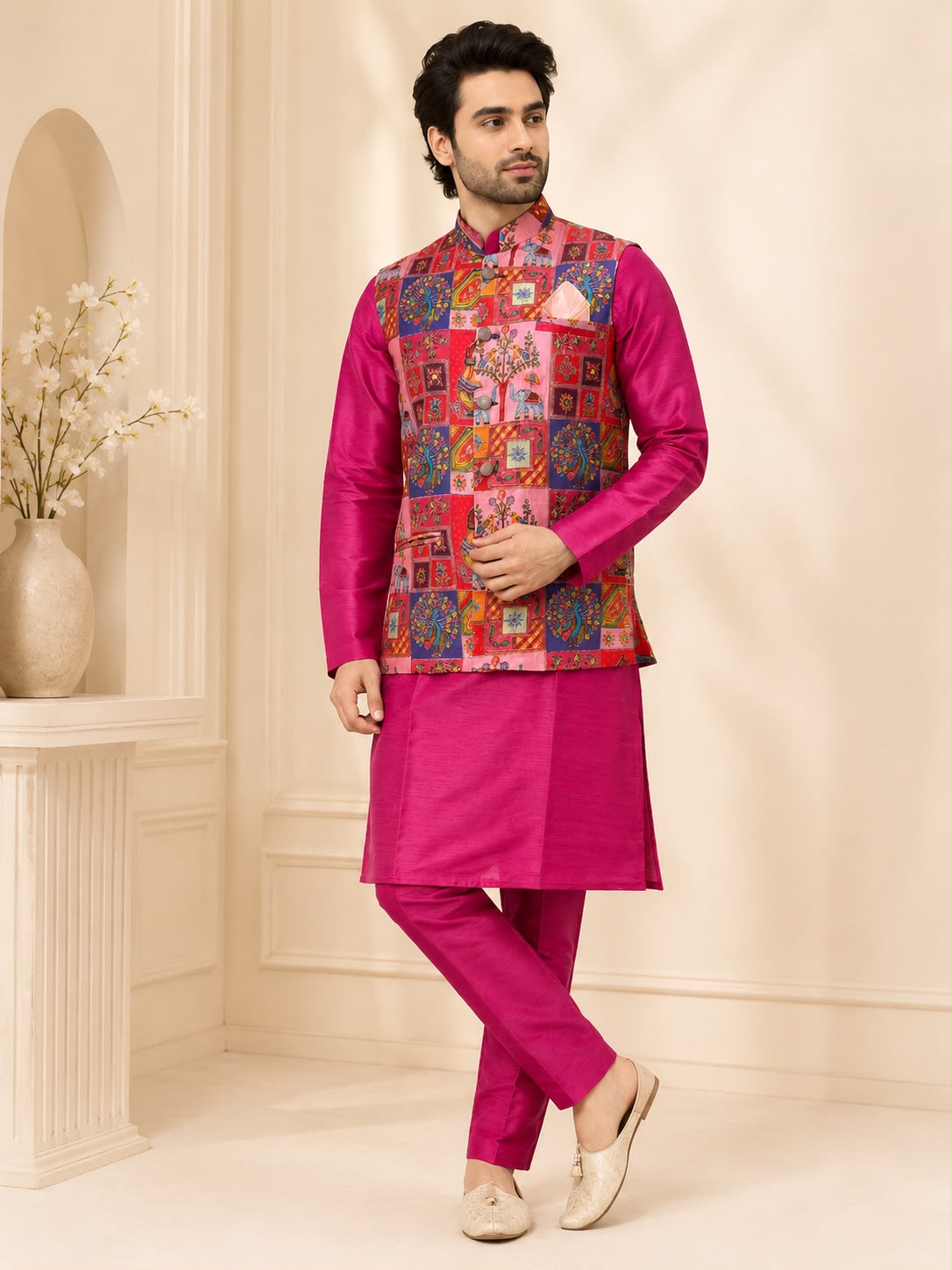 Rani Pink premium Silk Jacket Set