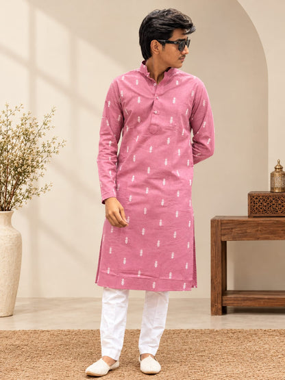 Men’s Cotton Onil Pink Printed Kurta