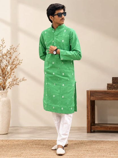 Men’s Cotton Onil Green Printed Kurta