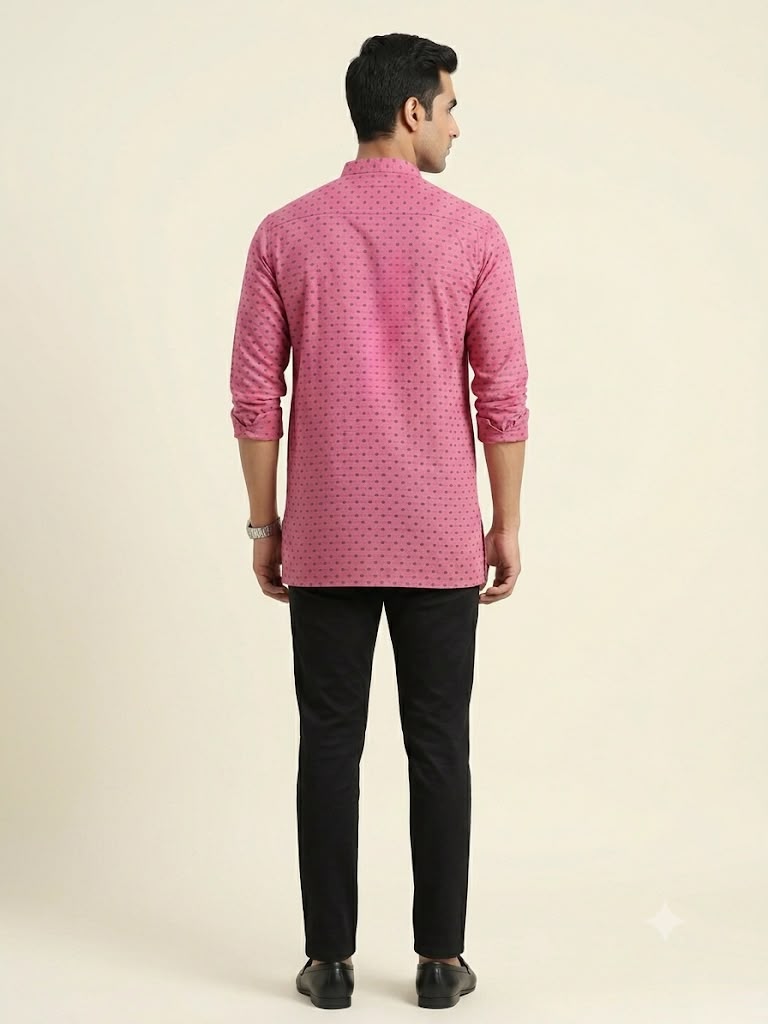 Pink Cotton  Short Kurta Only