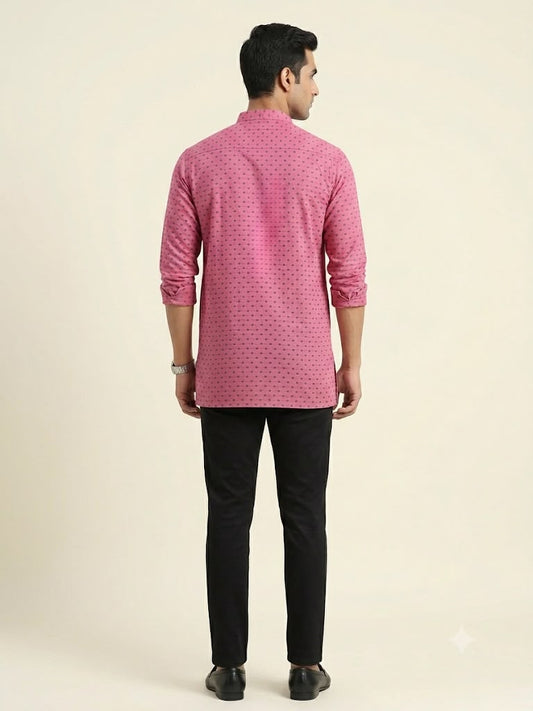Pink Cotton  Short Kurta Only