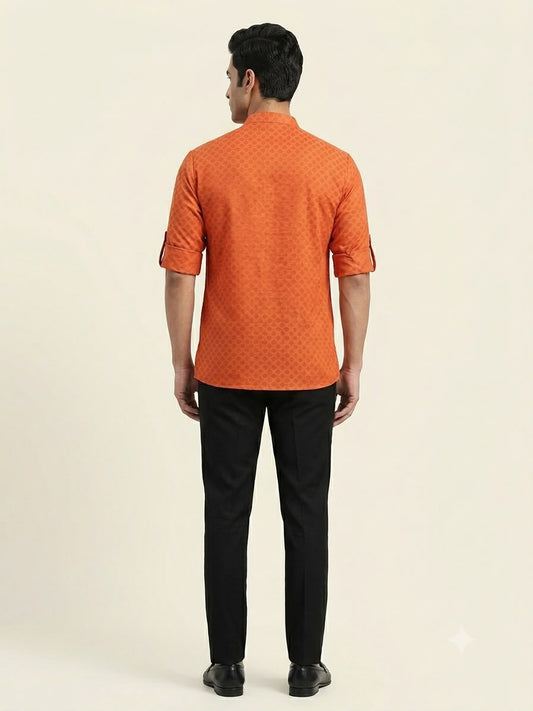 Orange Cotton Short Kurta Only
