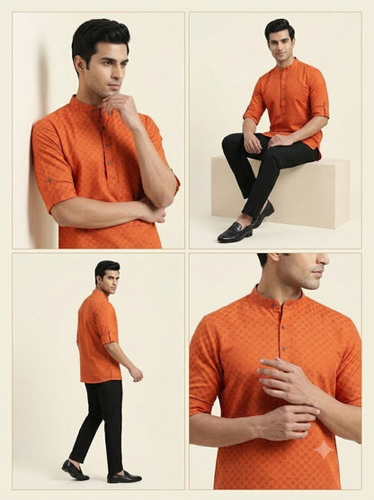 Orange Cotton Short Kurta Only