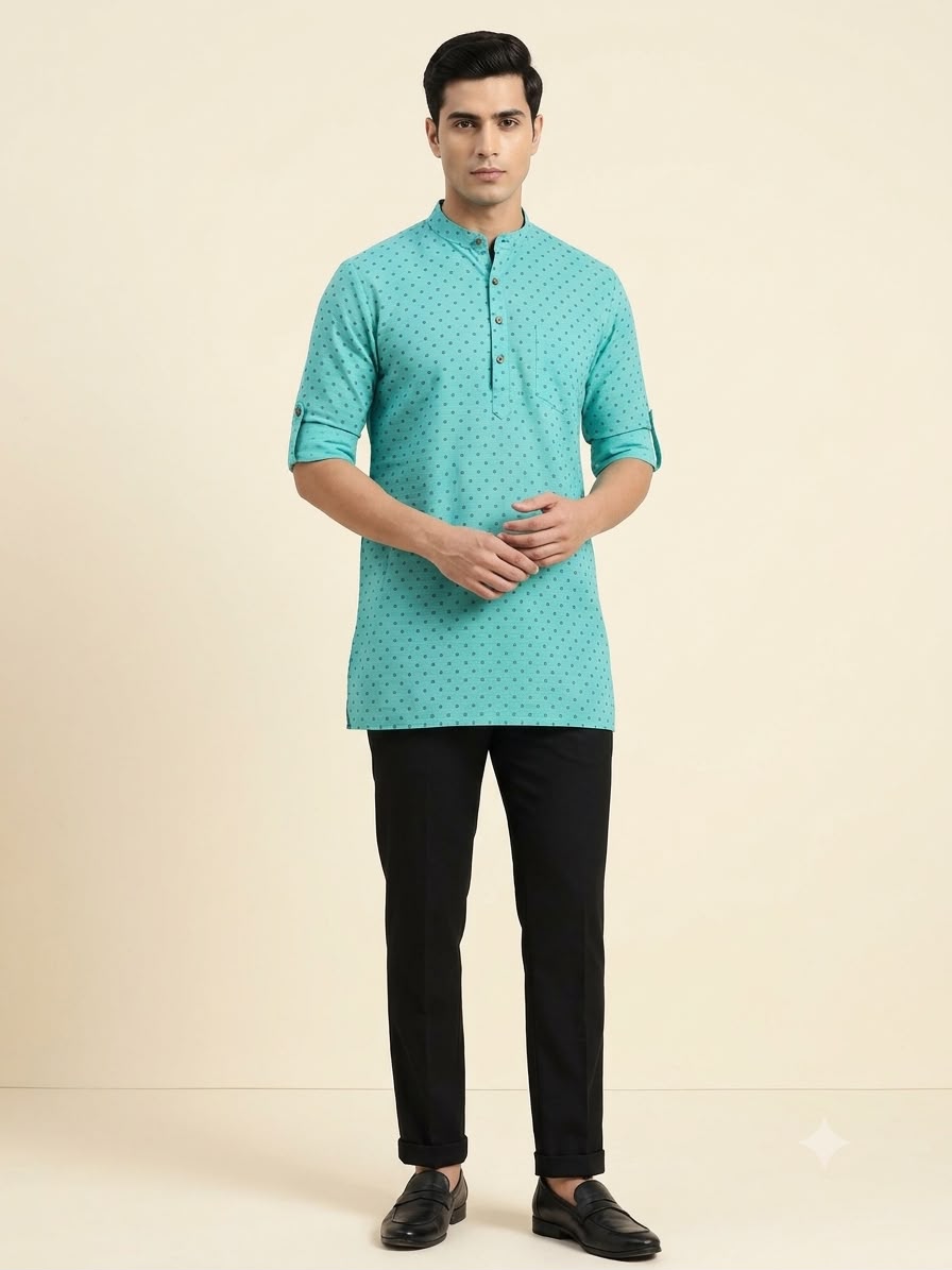 C-Green Cotton Short Kurta