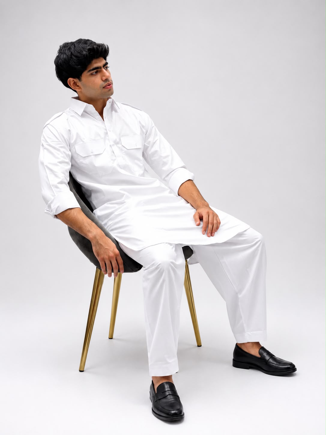 Men's Classic White Pathani Set | Premium Cotton Blend Ethnic Wear