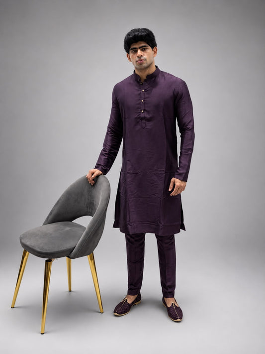 Men's Deep Plum  Silk Kurta Set