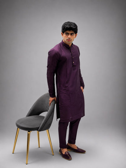 Men's Deep Plum  Silk Kurta Set