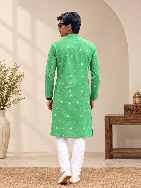 Men’s Cotton Onil Green Printed Kurta